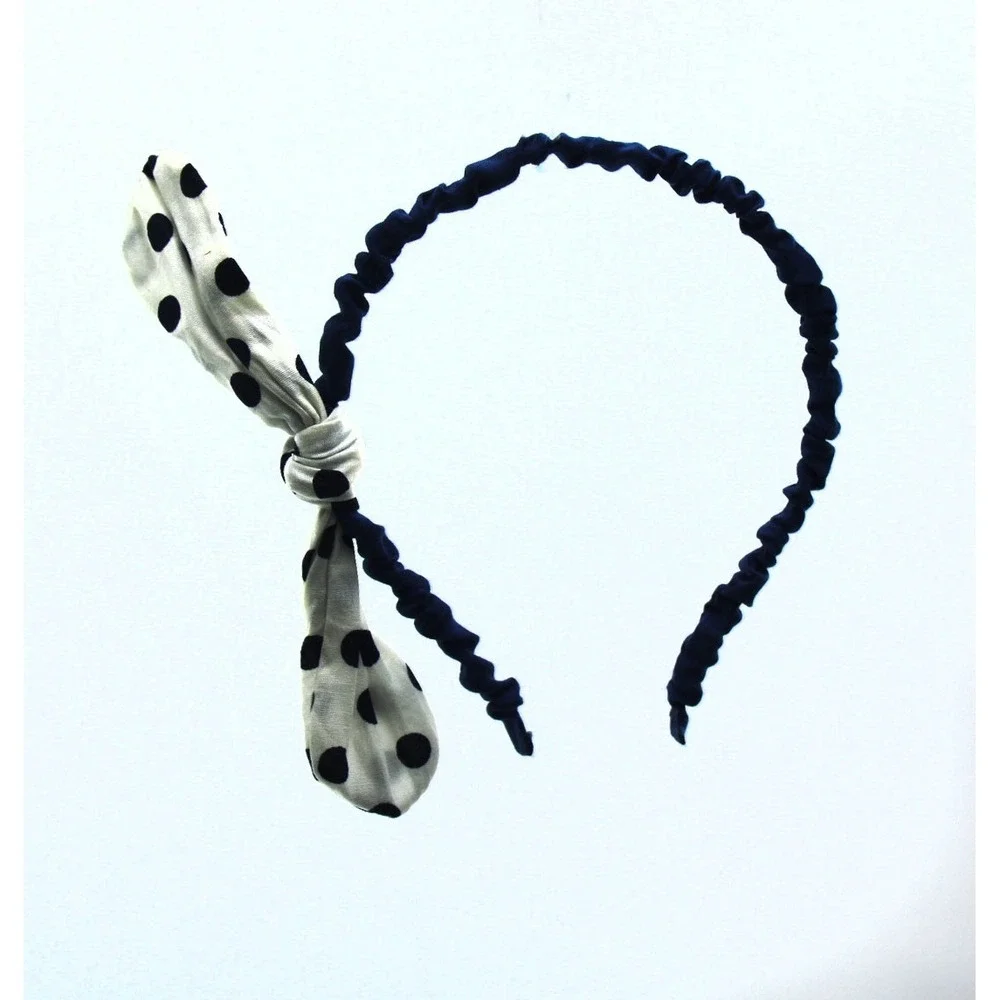 Cat & Jack Girls Polka Dot Side Tie Headband Navy Blue White Accessory